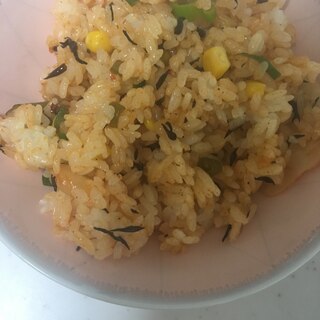 長葱とひじきの白菜キムチ炒飯(^ ^)